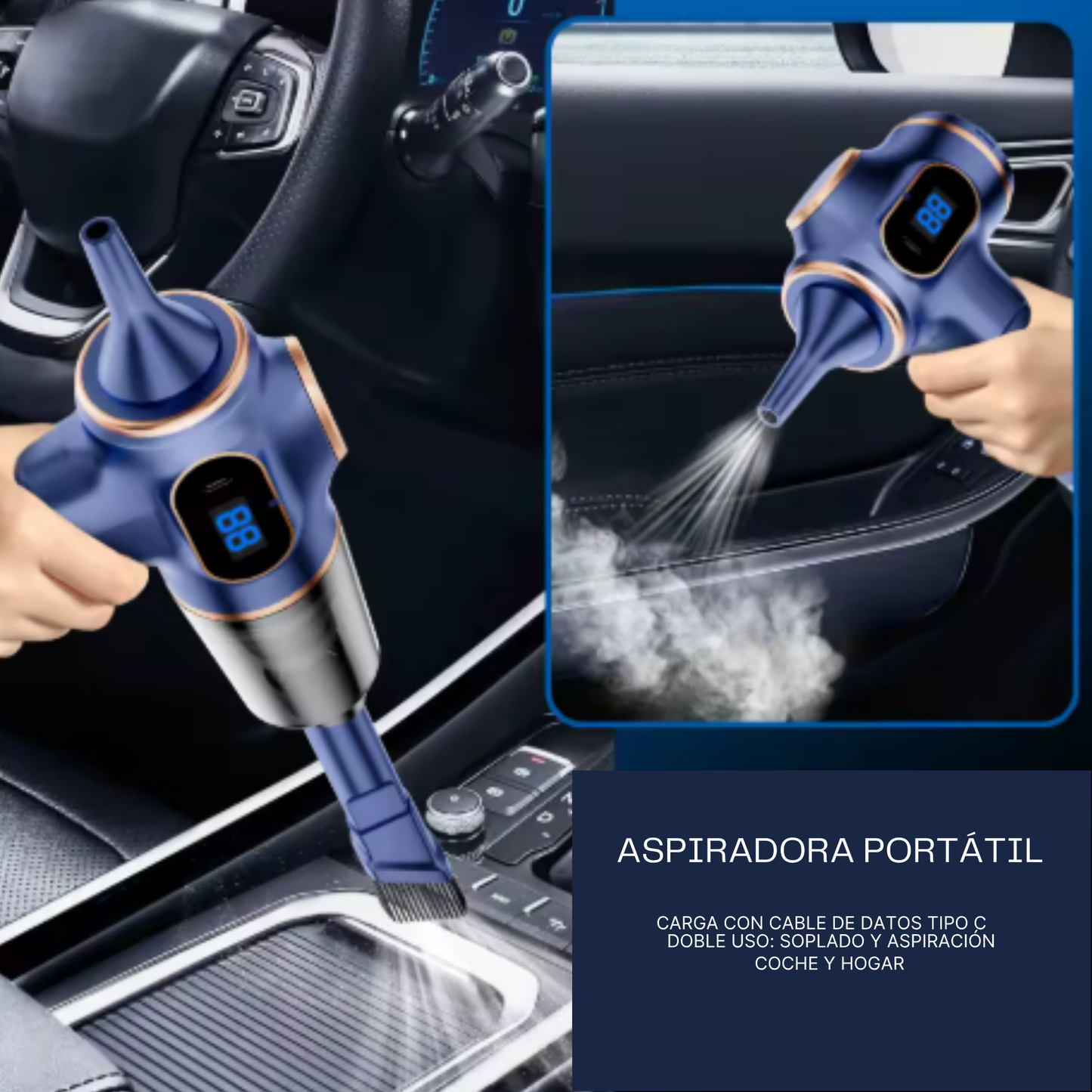 Aspirador Portátil 2 en 1 Sin Cables — Aspira y Sopla, Carga USB-C
